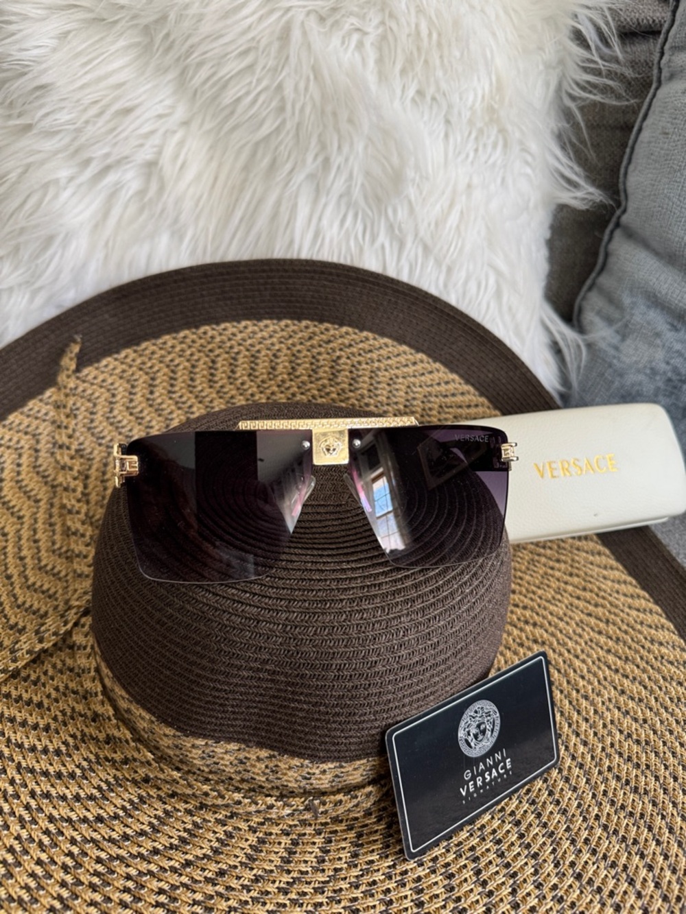 Versace Gold and brown Rimless Sunglasses